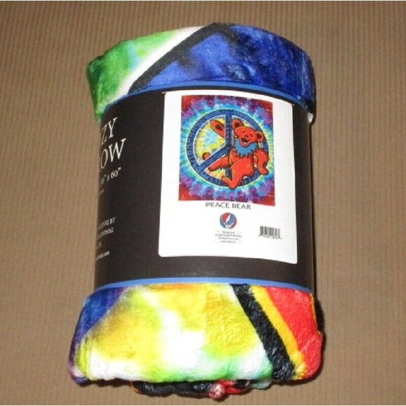 New Grateful Dead Peace Sign Bear Plush Throw Gift Blanket Fleece Tie Dye Bears - Picture 2 of 2